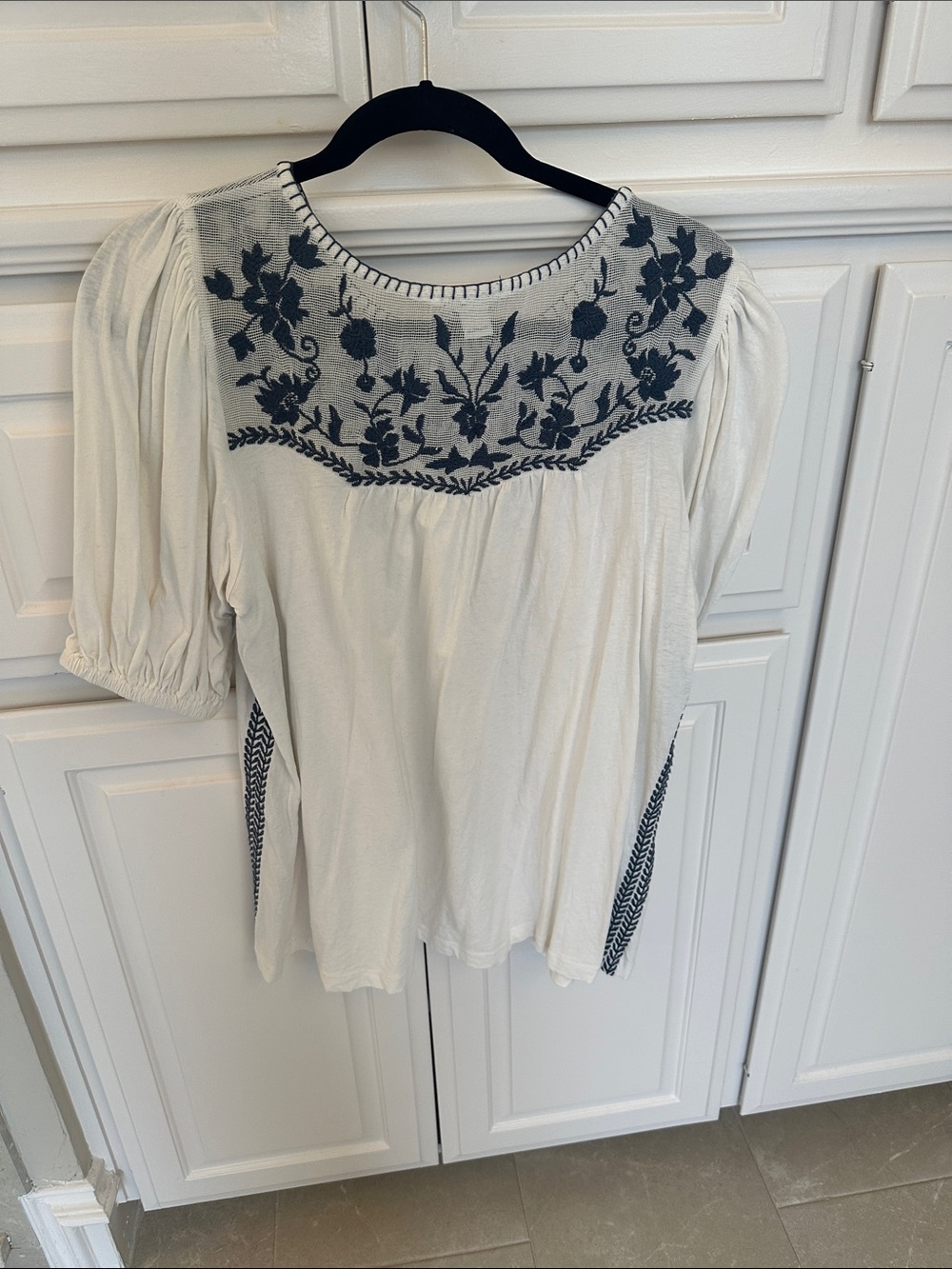 Sundance Cream Tunic with Navy Floral Yoke - Picture 2 of 4
